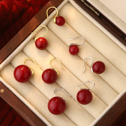 D廠【YC10406E】S999足銀紅色圓形耳環幾何簡約風氣質輕奢風高級感小眾耳飾 25.02-2