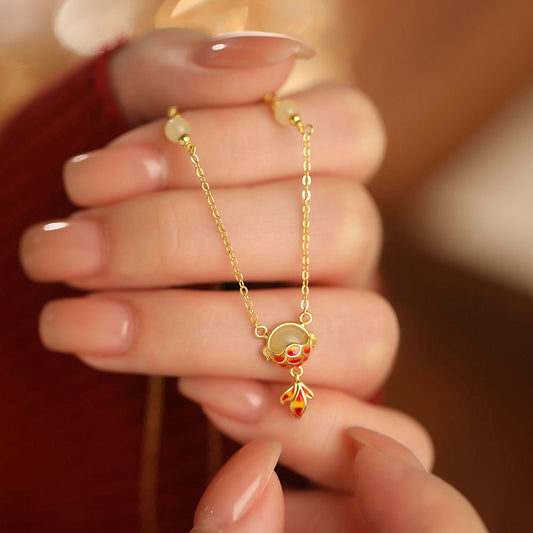 D廠【YC3360N】原創足銀S999小錦鯉與田玉項鍊國風中式國風設計輕奢鎖骨鏈
 25.12-2