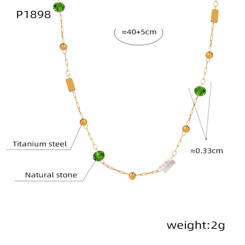 B廠【P1898】歐美天然石高級感鎖骨鍊女鈦鋼鍍18k真金項鍊ins琺瑯釉孔雀石項鍊 24.01-2