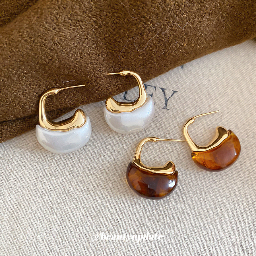 A廠【WE5071】18K真金電鍍925銀針樹脂珍珠耳環美拉德日常百搭耳飾耳環輕奢高級感
 25.11-1