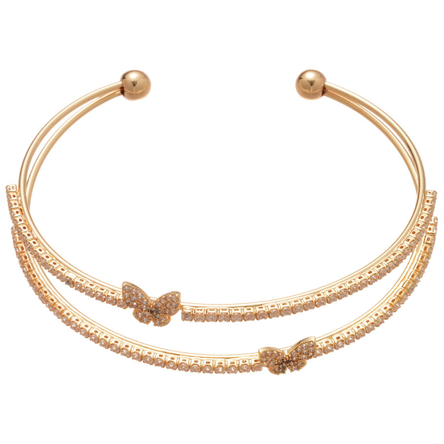 A廠【HB4894】韓系鋯石蝴蝶雙層開口手鐲輕奢高級感手環精緻小眾甜美通勤手飾女
 25.11-1