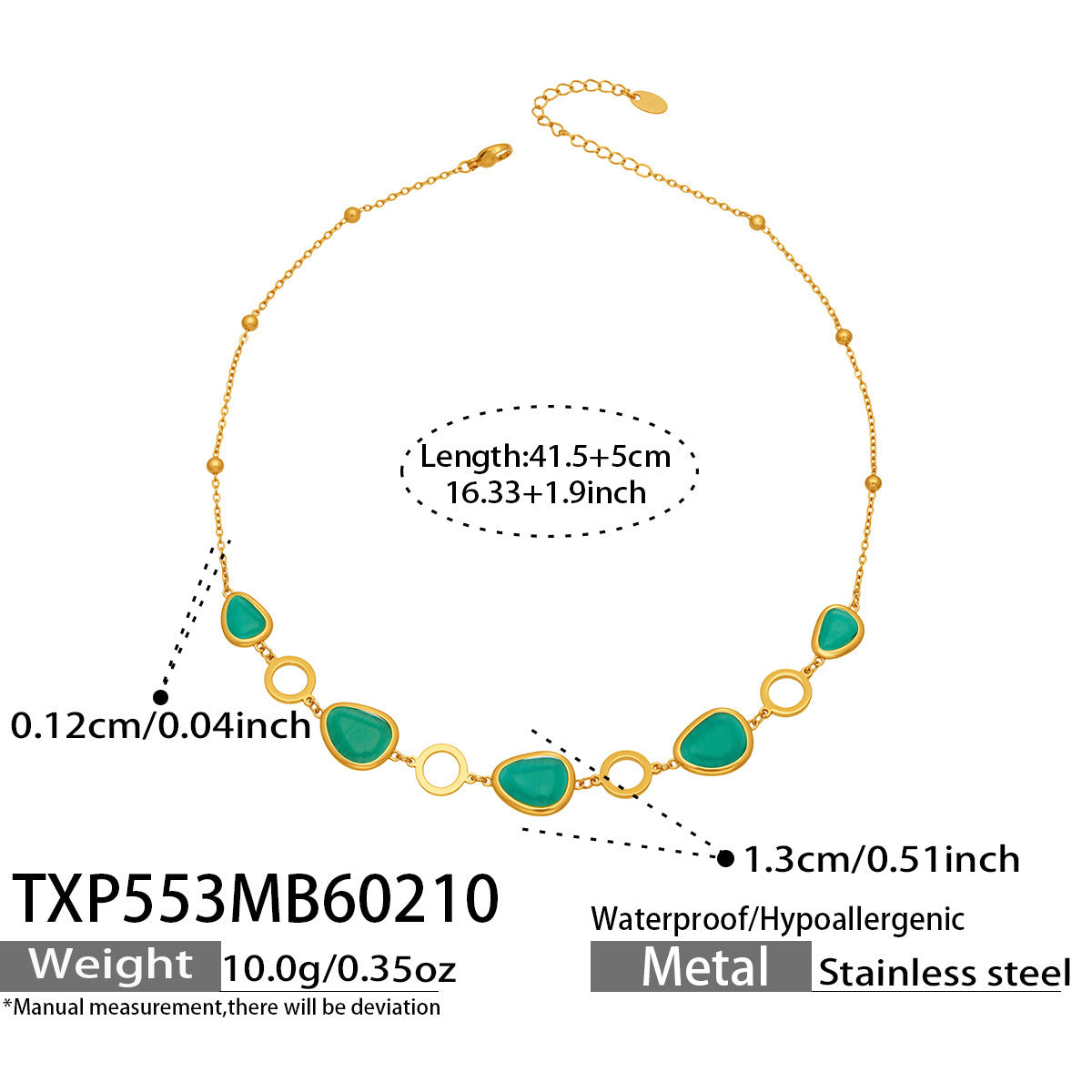 B廠【TXP553】歐美輕奢橢圓貓眼石項鍊手鍊耳環不鏽鋼鍍18k金首飾套裝
 26.10-4