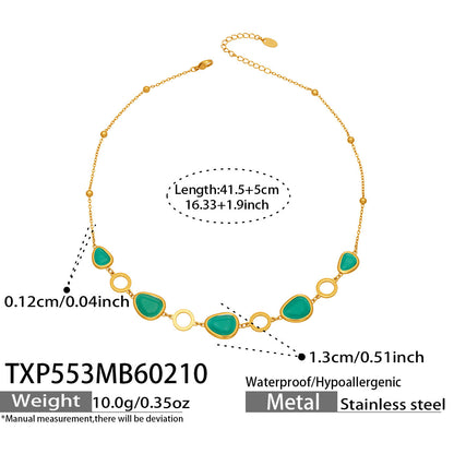 B廠【TXP553】歐美輕奢橢圓貓眼石項鍊手鍊耳環不鏽鋼鍍18k金首飾套裝
 26.10-4