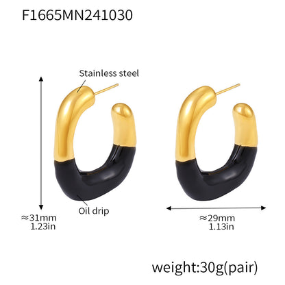 B廠【F1665】歐美跨境幾何C形半滴油耳環耳環小眾百搭不鏽鋼鍍18k金耳飾 24.11-2