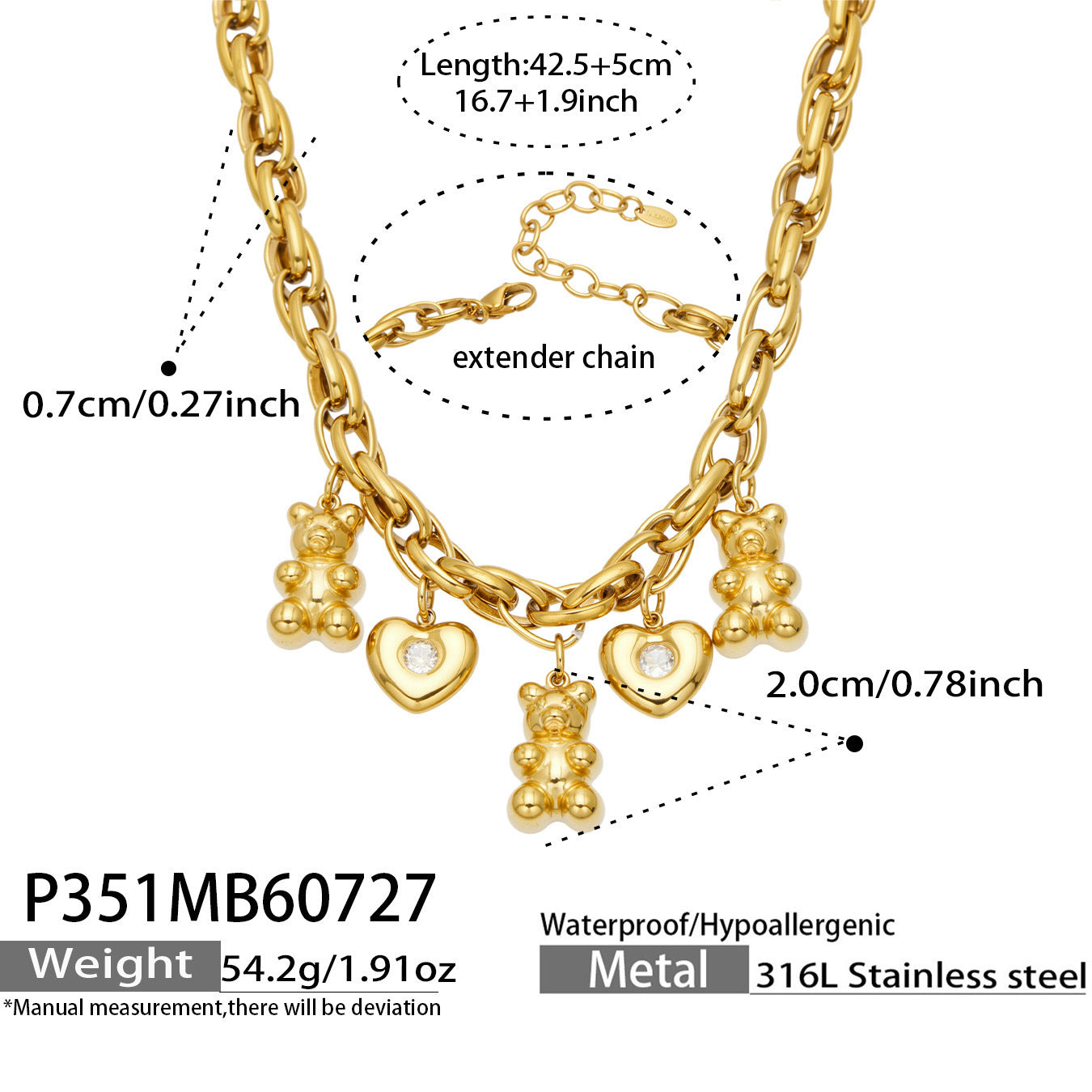 B廠【P351】歐美跨境熱銷鑲嵌鋯石小熊吊墜項鍊 不鏽鋼鍍18k金飾品女項鍊
 26.07-5