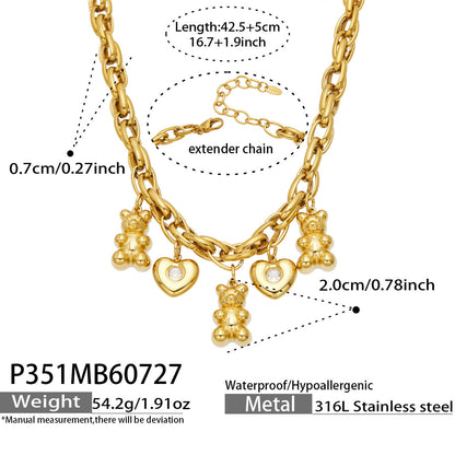 B廠【P351】歐美跨境熱銷鑲嵌鋯石小熊吊墜項鍊 不鏽鋼鍍18k金飾品女項鍊
 26.07-5