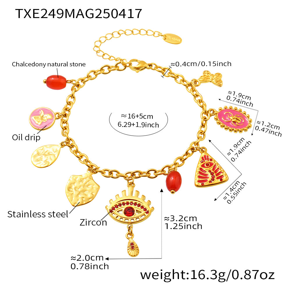 B廠【TXP249】歐美不銹鋼惡魔之眼鑲鋯石多配件天然石吊墜項鍊手鍊套裝女 25.04-4