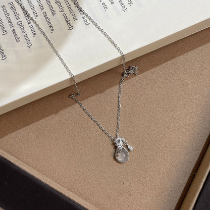 F廠【DQ1047N】S999純銀輕奢小眾白玉髓福袋項鍊女新中式銅錢福袋時尚鎖骨鏈
 25.09-1