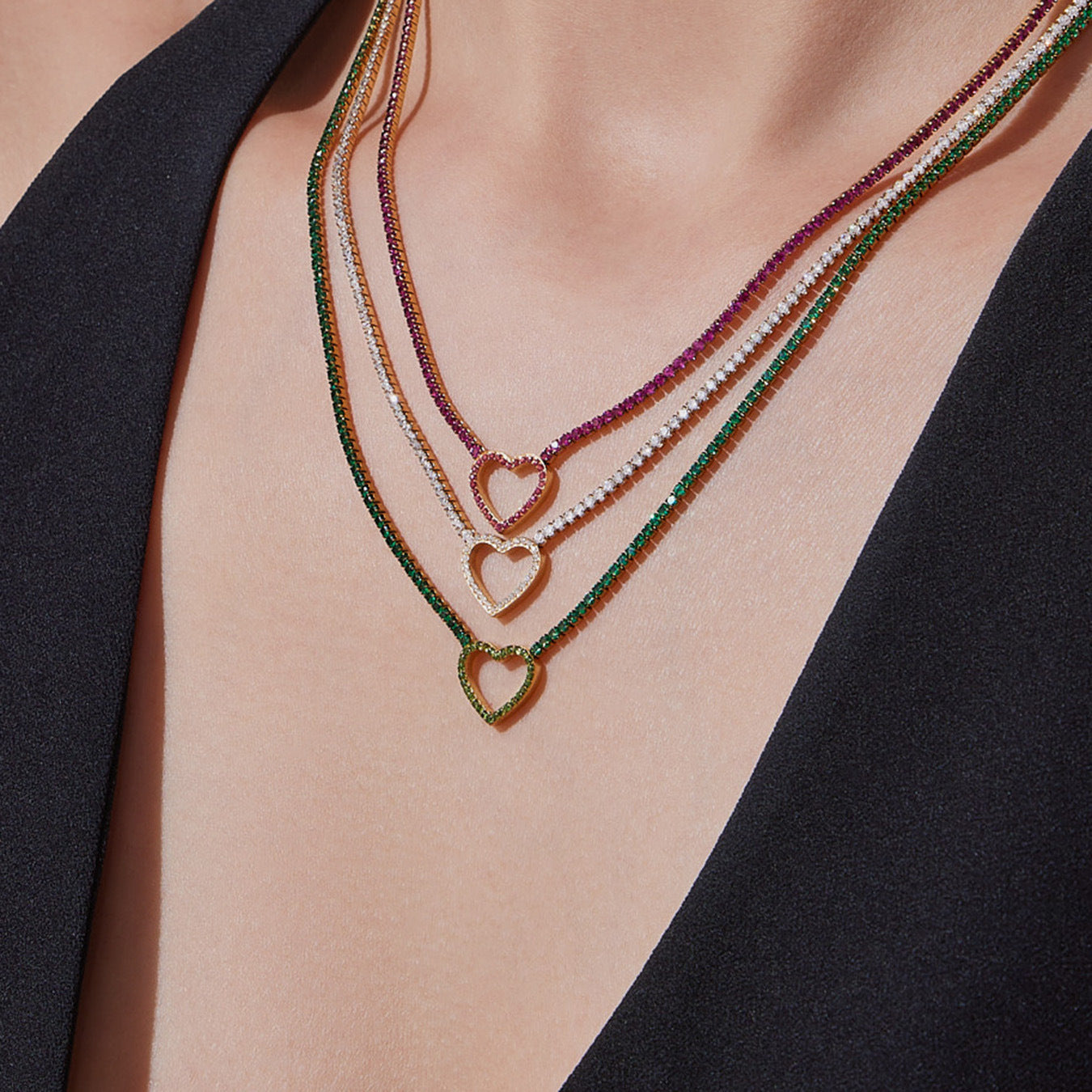 B廠【TXP455】不銹鋼滿鑽愛心鋯石項鍊手鍊耳環 鍍18k金歐美時尚輕奢首飾
 25.10-4