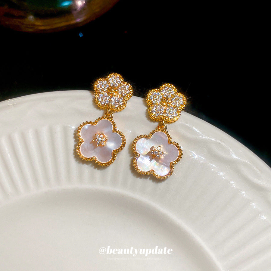 A廠【WE4953】18k真金電鍍925銀針鋯石花朵五瓣花耳環宮廷風耳環輕奢高級感耳飾女
 25.10-4