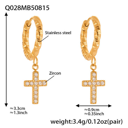 B廠【Q015】不鏽鋼超閃5A鋯石十字架耳環跨國簡約輕奢風耳環鍍18k真金 25.08-5