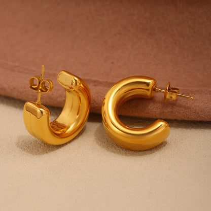 B廠【F729】不鏽鋼20mm空心C型百搭通勤耳環電鍍18K真金簡約不掉色飾品 25.03-4