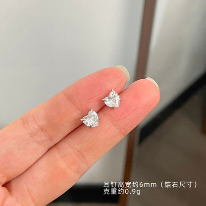 E廠【XDQ10096E】S999純銀四爪愛心閃鑽耳環女迷你小巧星星花鋯石百搭耳飾品
 26.01-2