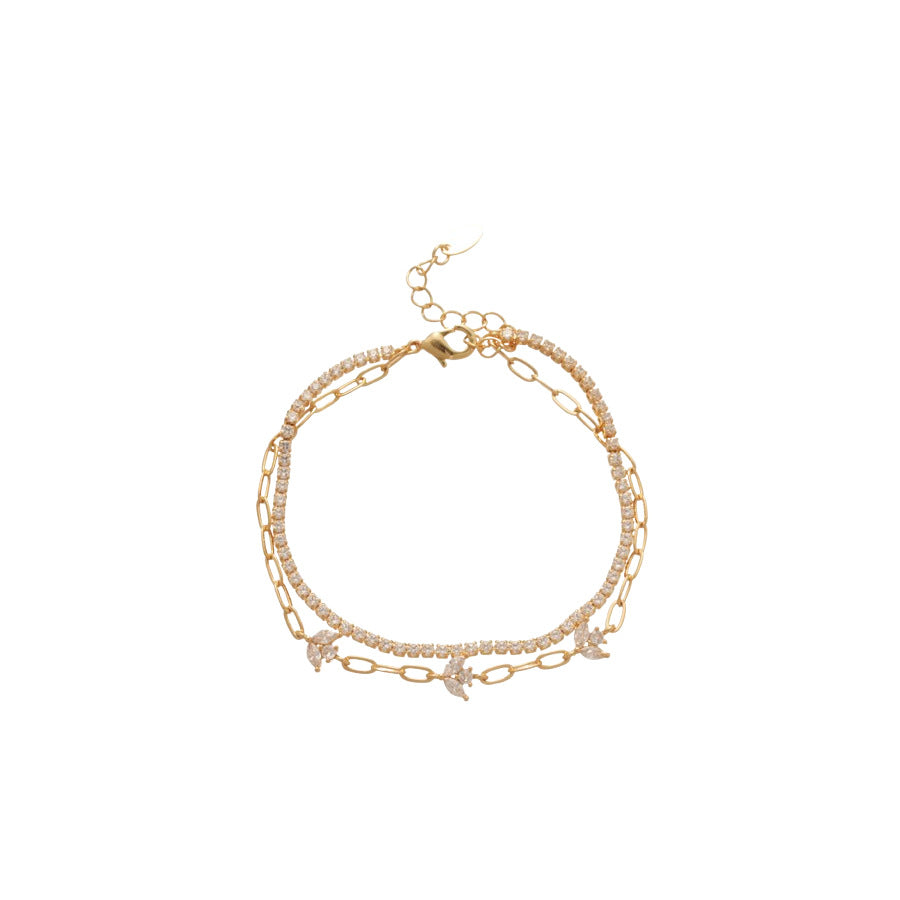 A廠【HB4880】18k真金電鍍雙層鋯石花朵手鍊韓系ins優雅手環輕奢高級感氣質手飾
 25.11-1