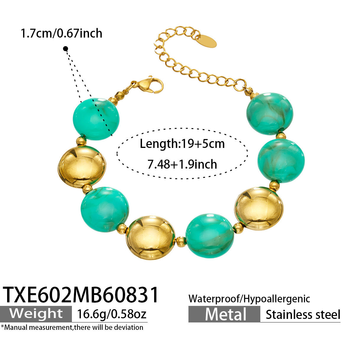 B廠【TXP602】跨境時尚復古鈦鋼樹脂圓珠女個性設計感氣質手鍊鎖骨鏈套裝 26.09-1