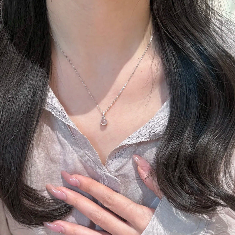 F廠【DQ1348N】S999純銀新中式小蛋麵白玉髓項鍊女簡約氣質微鑲鋯石鎖骨鏈潮
 25.09-2