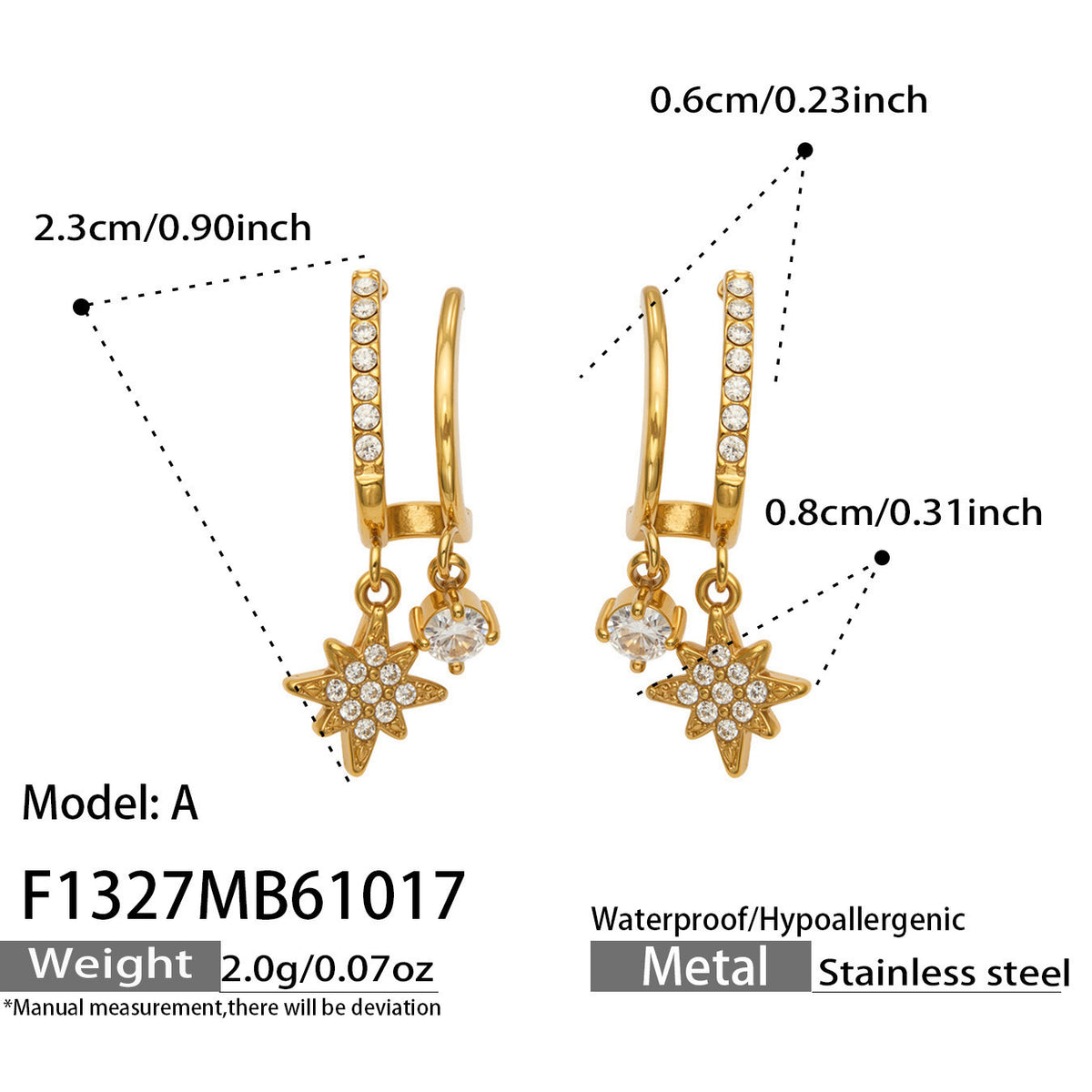 B廠【F857】幾何四瓣花愛心鑲锆石耳墜不鏽鋼耳環組
 26.10-4