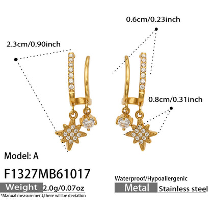 B廠【F857】幾何四瓣花愛心鑲锆石耳墜不鏽鋼耳環組
 26.10-4
