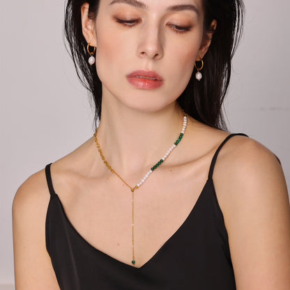 B廠【P1227】綠松石淡水珍珠流蘇項鍊環形珍珠耳環時尚輕奢氣質首飾 25.03-4