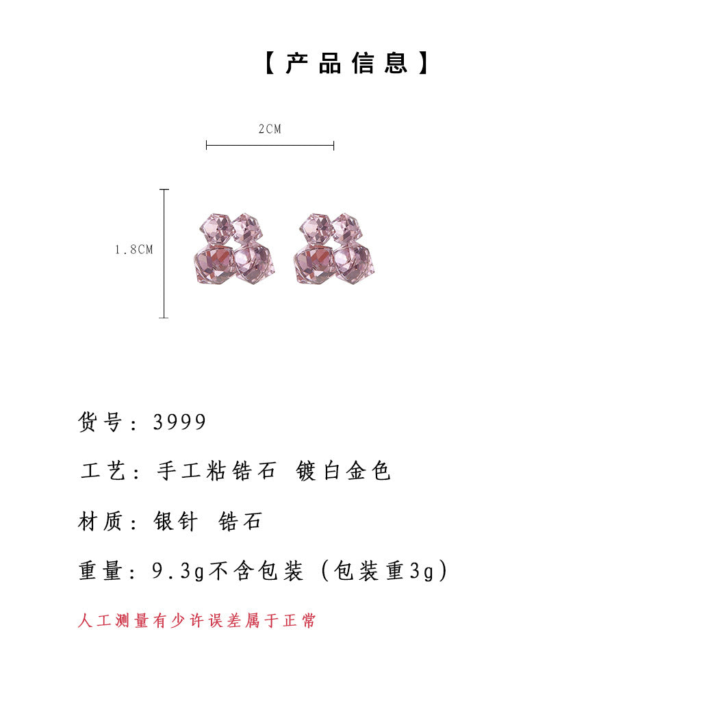 C廠【3999】實物超閃玻璃水晶幾何方糖立體耳環氣質甜美高級感2024新款耳環女 24.05-2