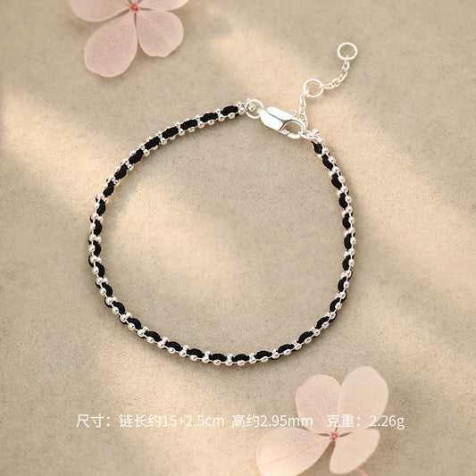D廠【YC4547SL】純銀S925編織紅繩黑繩手鍊手工新中式設計感創意精美手繩手飾 26.07-2