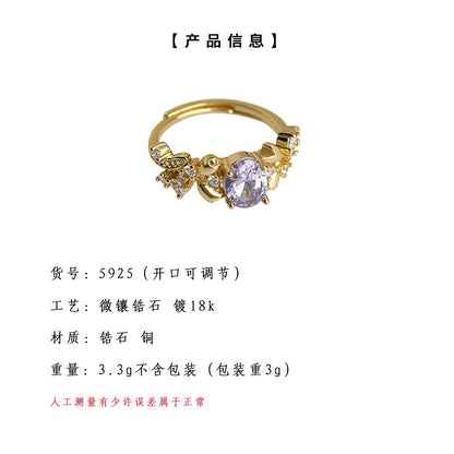A廠【5925】厚鍍18K真金保色！鑲嵌鋯石實物很閃！開口可調式戒指戒指 食指戒 25.05-1