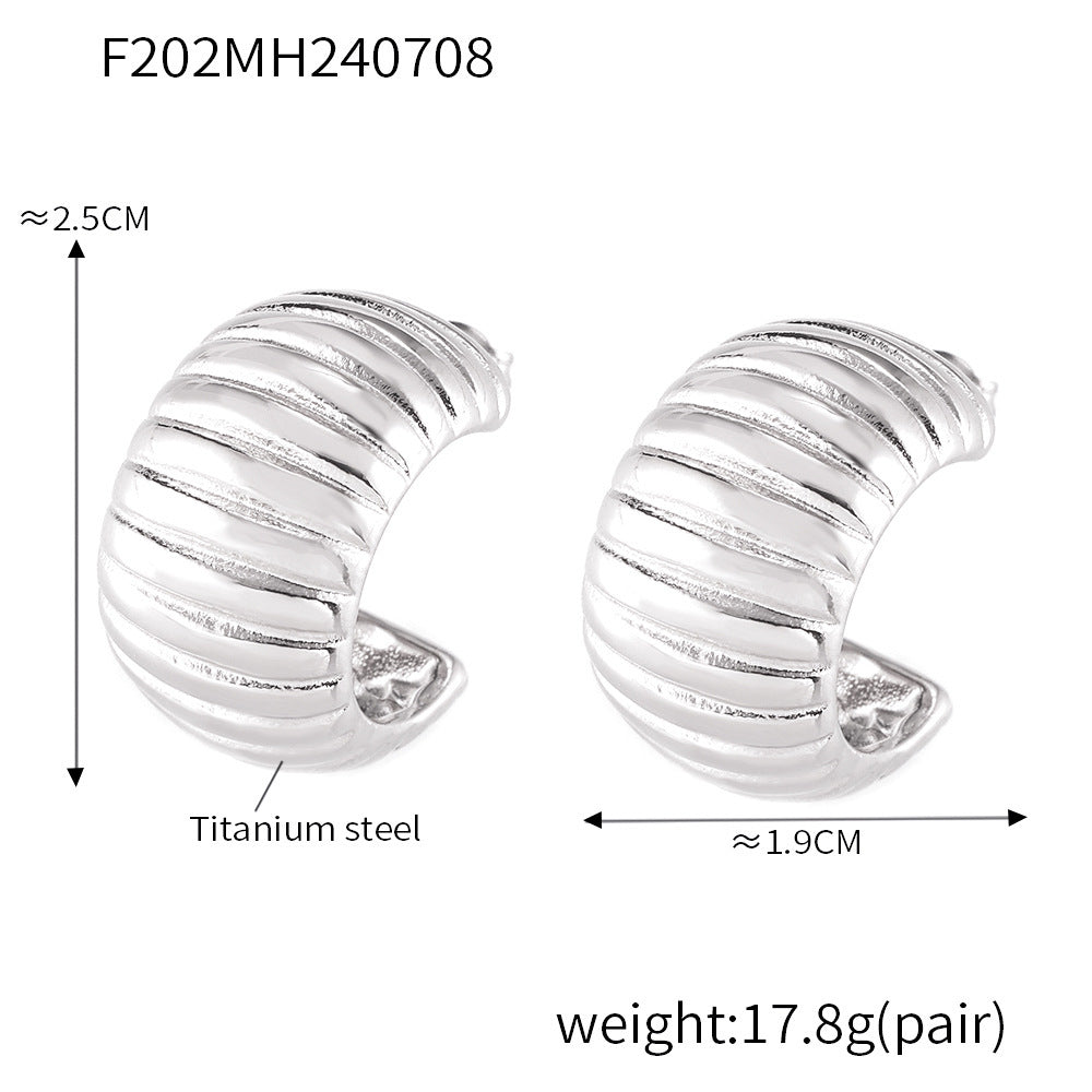 B廠【F202】跨境鏤空條紋氣質耳環鈦鋼鍍18K真金C形不掉色簡約輕奢耳飾女 24.07-2