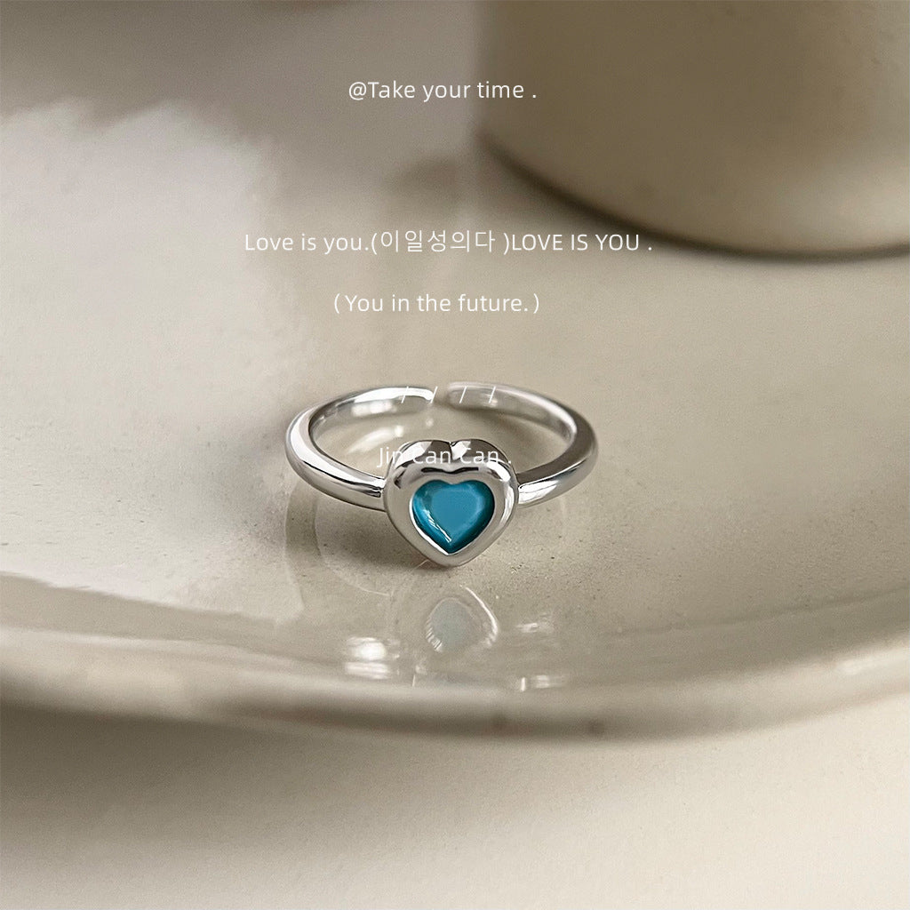 A廠【3211】通勤百搭藍色水鑽簡約愛心開口戒指設計感冷淡風小眾可調指環女
 25.11-4