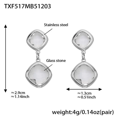 B廠【TXP517】不銹鋼方形切麵包邊玻璃石吊墜耳環項鍊手鍊珠寶首飾套裝鍍18k金
 25.12-2