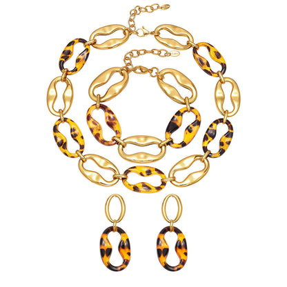 B廠【TXP470】中古vintage耳飾設計感不銹鋼幾何樹脂耳環項鍊手鍊手鍊套裝女
 25.11-3