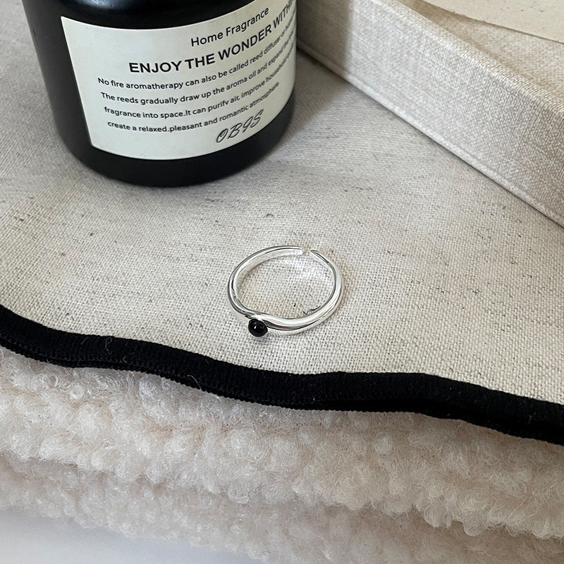 E廠【DQ8169R】S925純銀韓版ins黑瑪瑙戒指女冷淡風高級感瑪瑙疊戴開口指環
 25.10-3