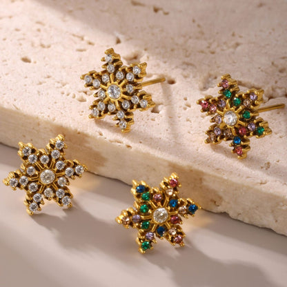 B廠【TXF219】手工鑲嵌雪花鋯石耳環時尚鈦鋼耳飾精緻氣質PVD電鍍18K真金 25.01-2