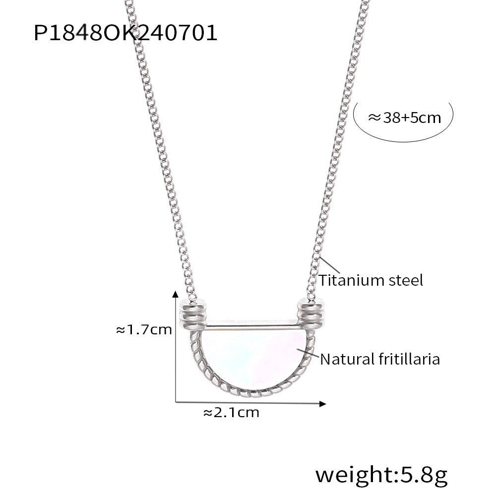 B廠【P1848】法式跨國復古幾何半圓白海貝精緻吊墜鎖骨鍊色劑飾品鈦鋼18k金女 24.07-2