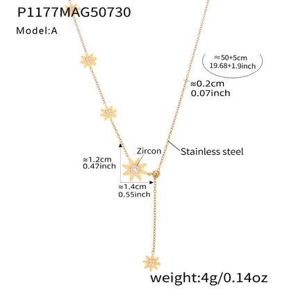 B廠【P1177】歐美新款飾品不鏽鋼5A鋯石超閃抽拉八星芒鎖骨項鍊18k鍍金 25.08-2