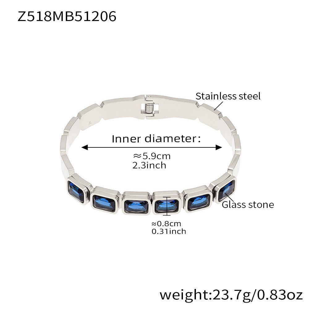B廠【Z518】不鏽鋼方形彩色玻璃石手鐲ins小眾設計歐美潮酷飾品鍍18k金不掉色
 25.12-2