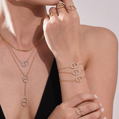 B廠【TXP331】新款不鏽鋼5A鋯石雙人天滿鑽流蘇項鍊耳環組ins開口戒指 25.08-1