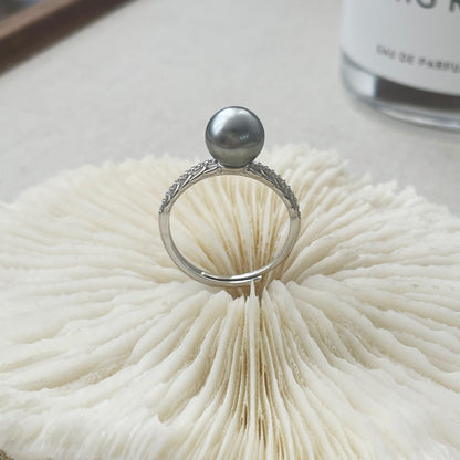 E廠【DQ8551R】輕奢高級感S925純銀麥穗鋯石正圓仿珍珠戒指女小眾設計活口戒
 25.09-4