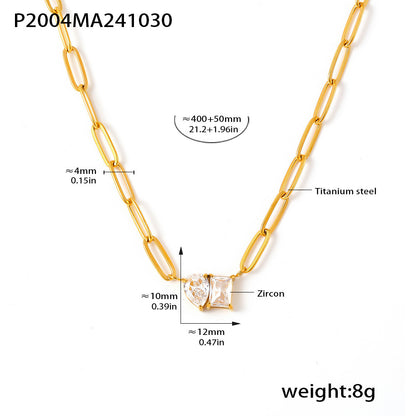 B廠【P2004】 歐美跨境不鏽鋼18k鍍金水滴方形鋯石甜美項鍊個性輕奢項鍊飾 24.11-2