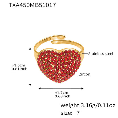 B廠【TXP450】5A鋯石皇冠愛心滿鑽開口戒指項鍊耳環組不銹鋼鍍18k真金
 25.10-4