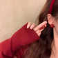 E廠【YC9894E】S999足銀簡約紅色圓珠耳環女本命年喜慶高級感顯白耳飾品 24.02-3
