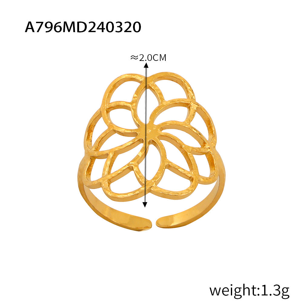 B廠【A793-802】時尚通勤簡約幾何飾品鏤空多層紋理拼接設計感食指戒鈦鋼開口戒指 24.04-1