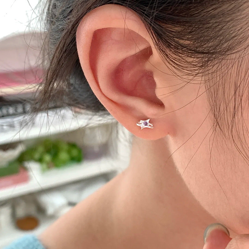 F廠【XDQ11287E】S999純銀小眾精緻四芒星耳環女個性簡約鋯石星芒時尚百搭耳飾
 25.11-2