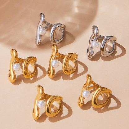 B廠【A388】冷淡風不鏽鋼幾何異形珍珠開口戒指個性時尚設計飾品不掉色
 25.10-1