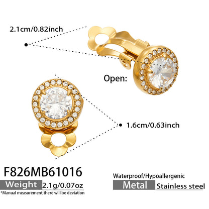 B廠【F826】法式優雅滿鑲5A鋯石耳夾不鏽鋼無耳洞耳環
 26.10-4