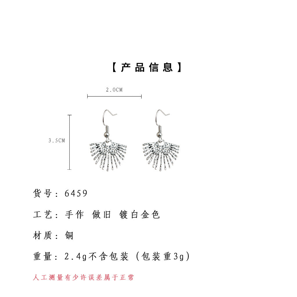 C廠【6459】文藝復古中古風古銀色抹黑做舊感新款葉子鏤空耳環耳環飾品女 25.07-3
