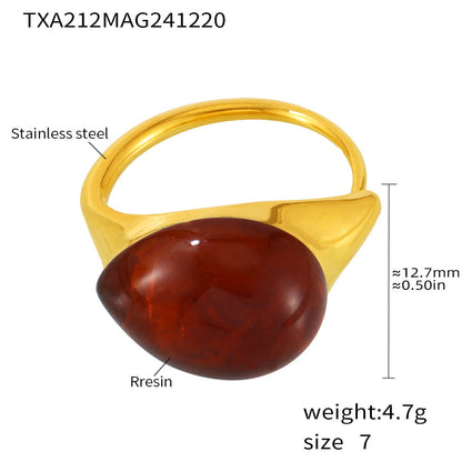 B廠【TXA212】高質感多色水滴樹脂開口可調式不銹鋼戒指歐美跨境 25.01-1