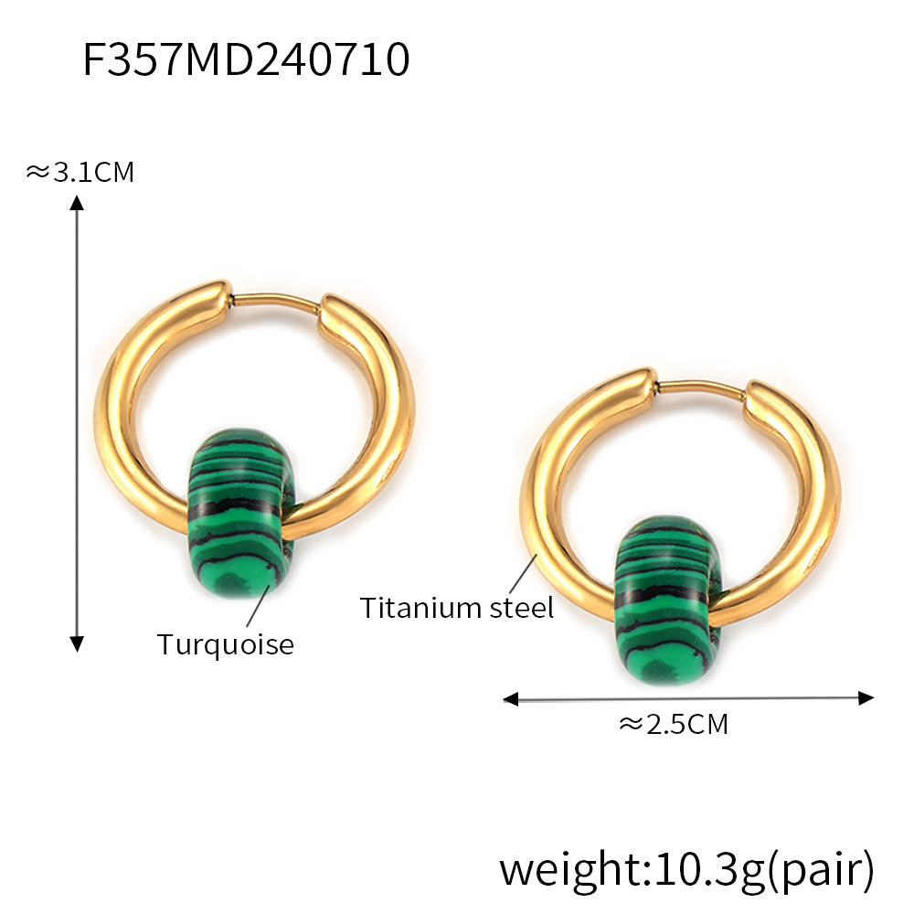 B廠【F357】歐美ins風綠松虎眼天然石幾何耳環鈦鋼鍍18k金小眾簡約氣質耳環 24.07-3