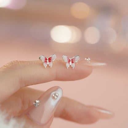 D廠【YC8224E】S999足銀蝴蝶耳環可愛氣質甜美小清新文藝小眾睡覺精緻耳飾 25.03-4