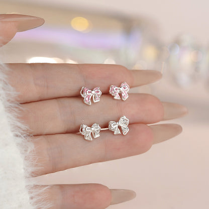 D廠【YC2442E】S999足銀蝴蝶結鋯石耳環 清新文藝韓風韓式小眾溫柔耳飾 25.06-2