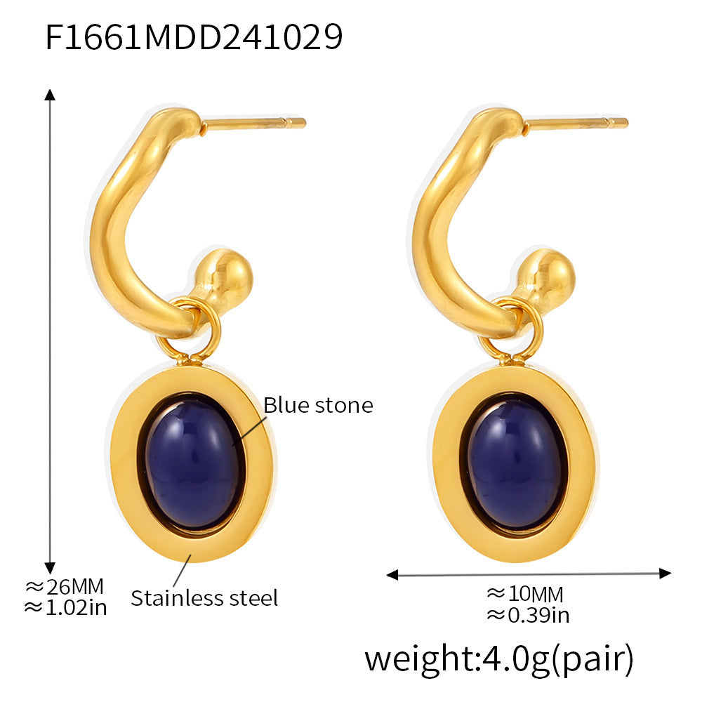 B廠【F1661】歐美ins風橢圓瑪瑙耳環不鏽鋼鍍18K金精緻優雅耳環 24.11-2